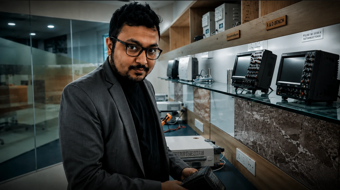 Sushanth Paatnaik in the lab — instrumentation and engineering context